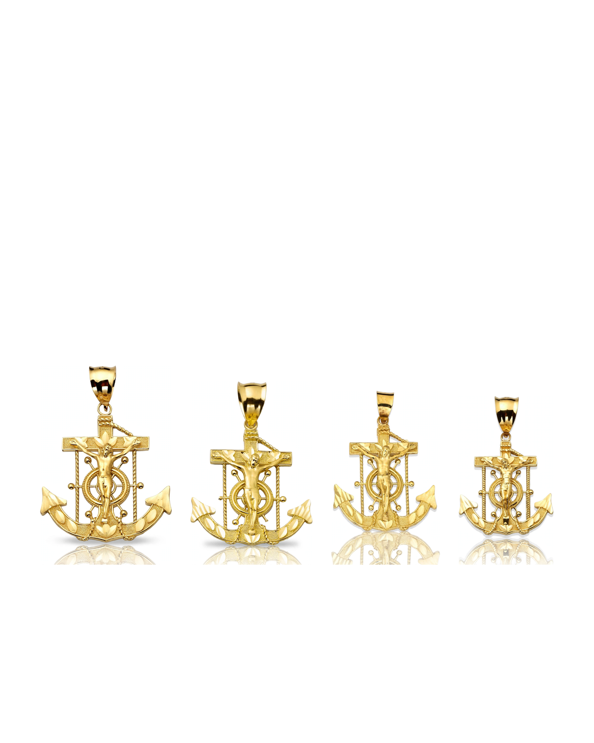Anchor Crucifix Pendant with Ship Wheel - 10K Yellow Gold