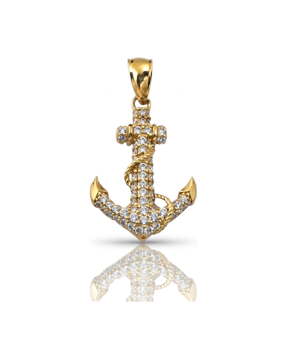 Anchor Pendant with CZ Small - 10K Gold