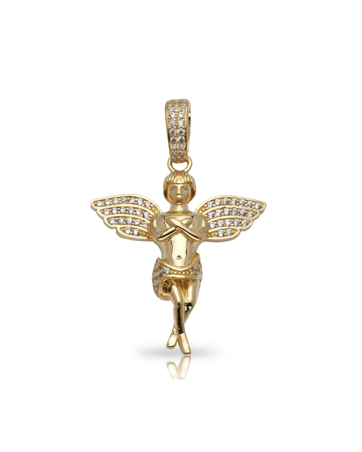 Angel Pendant with CZ Wings - 10K Gold