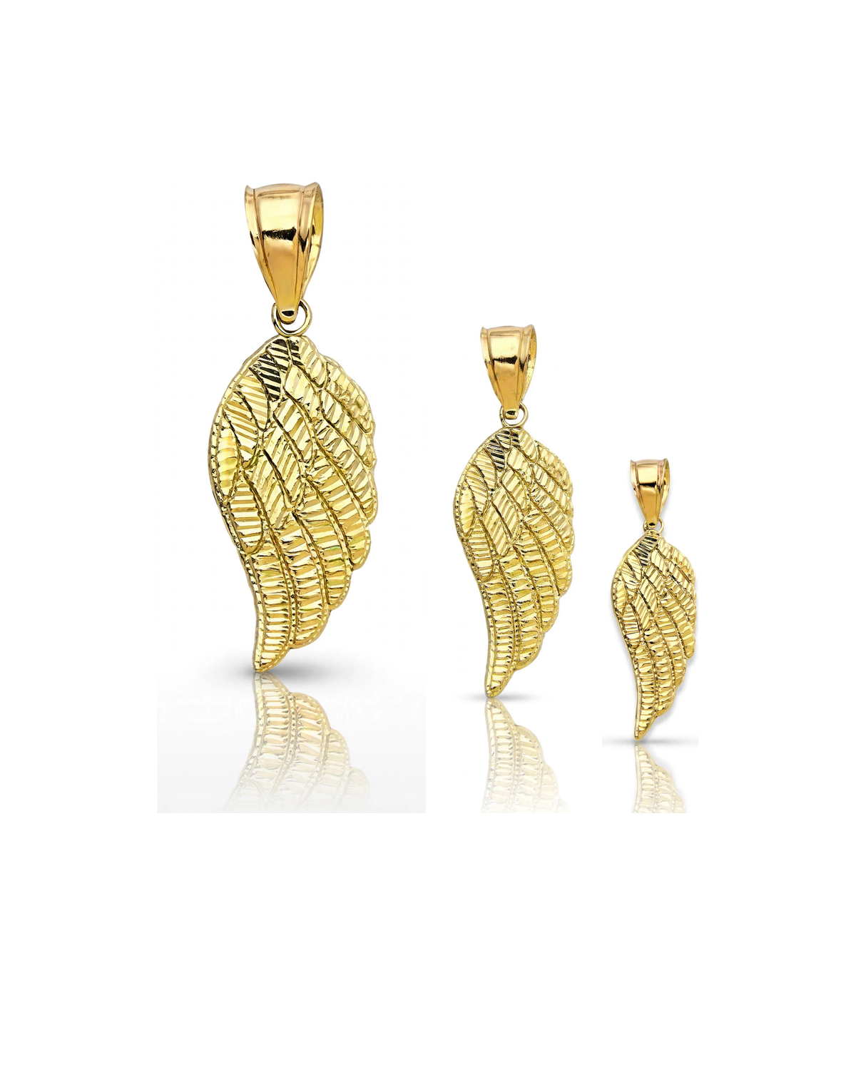 Angel Wing Feather Pendant - 10K Yellow Gold