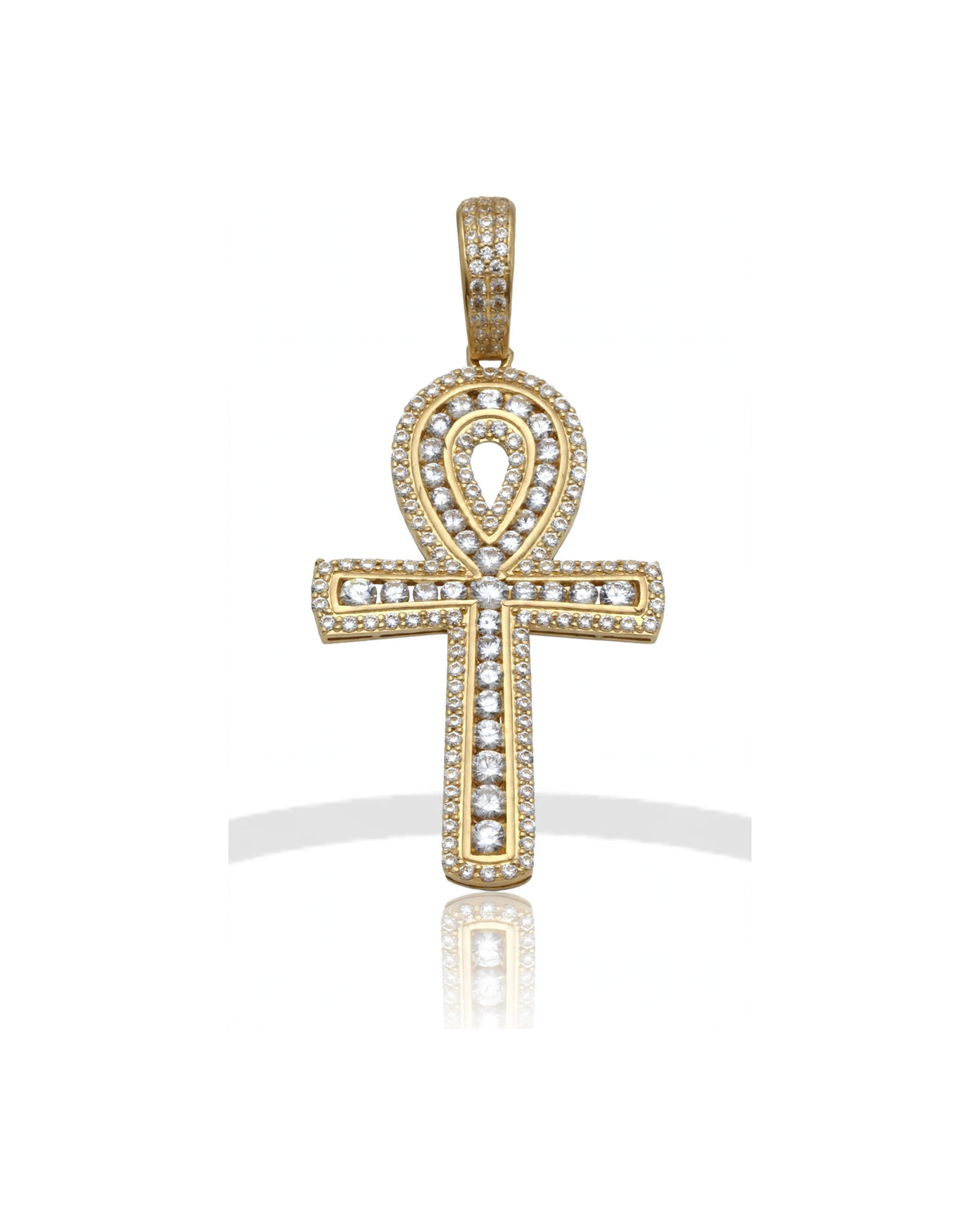Ankh Pendant with Channel CZ - 10K Gold