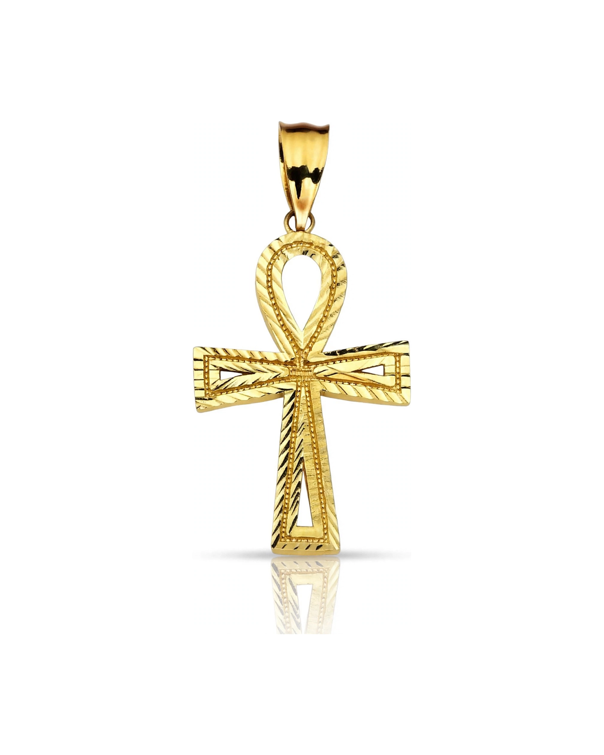 Ankh Cross Rope Outline Pendant - 10K Yellow Gold
