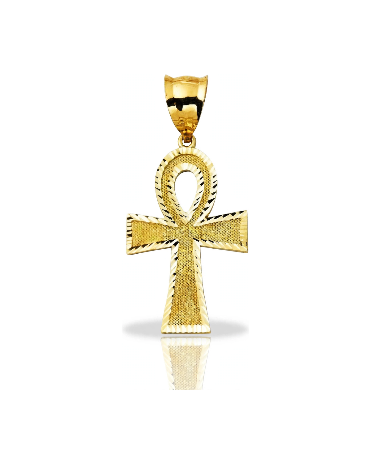 Ankh Cross Textured Wide Pendant - 10K Yellow Gold