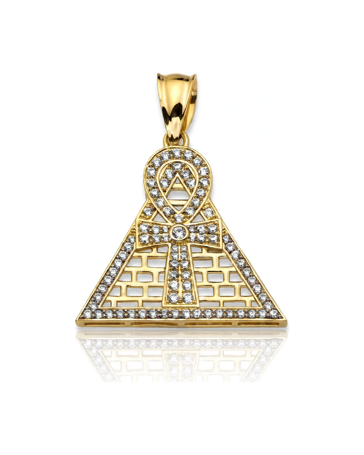 Ankh Cross Pendant with CZ - 10K Gold