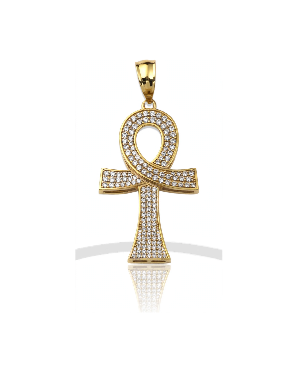 Ankh Pendant with CZ Ribbon Loop - 10K Gold
