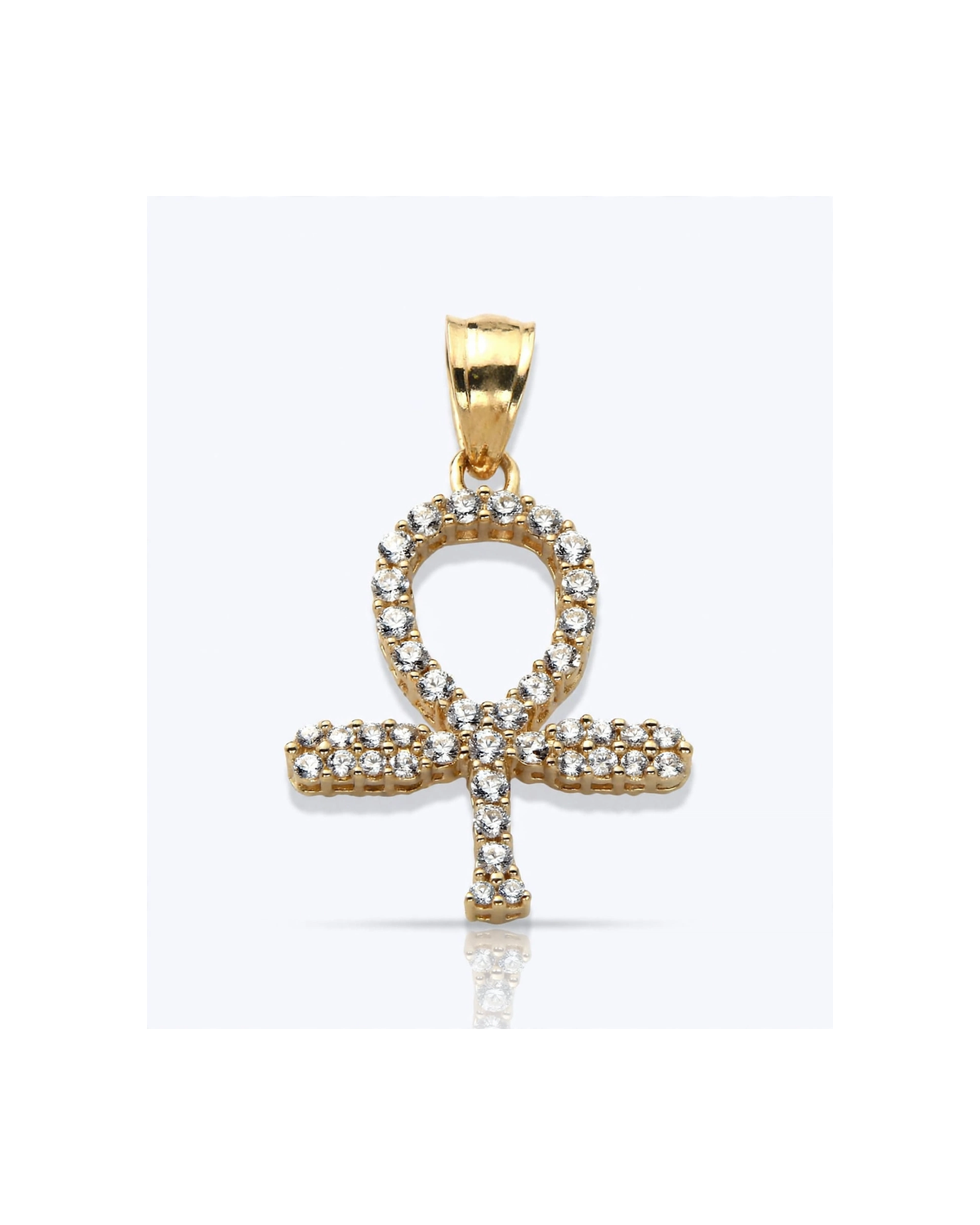 Ankh Cross Full CZ Pendant - 10K Yellow Gold