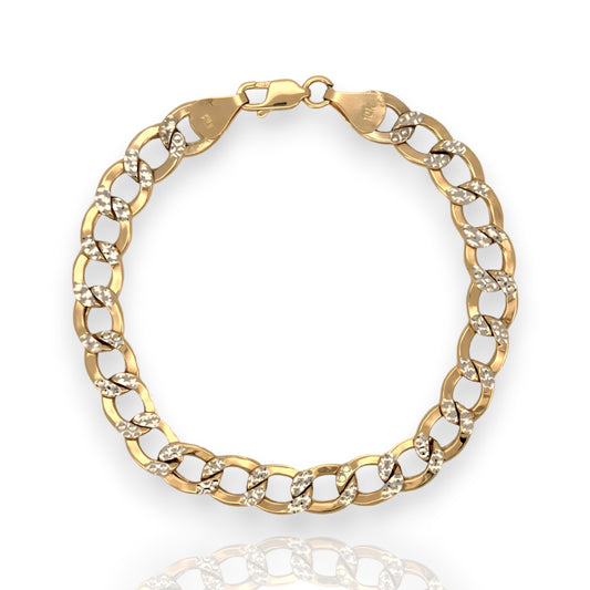 Curb Cuban Link Chain Bracelet - 10K Yellow Pave Gold - Solid