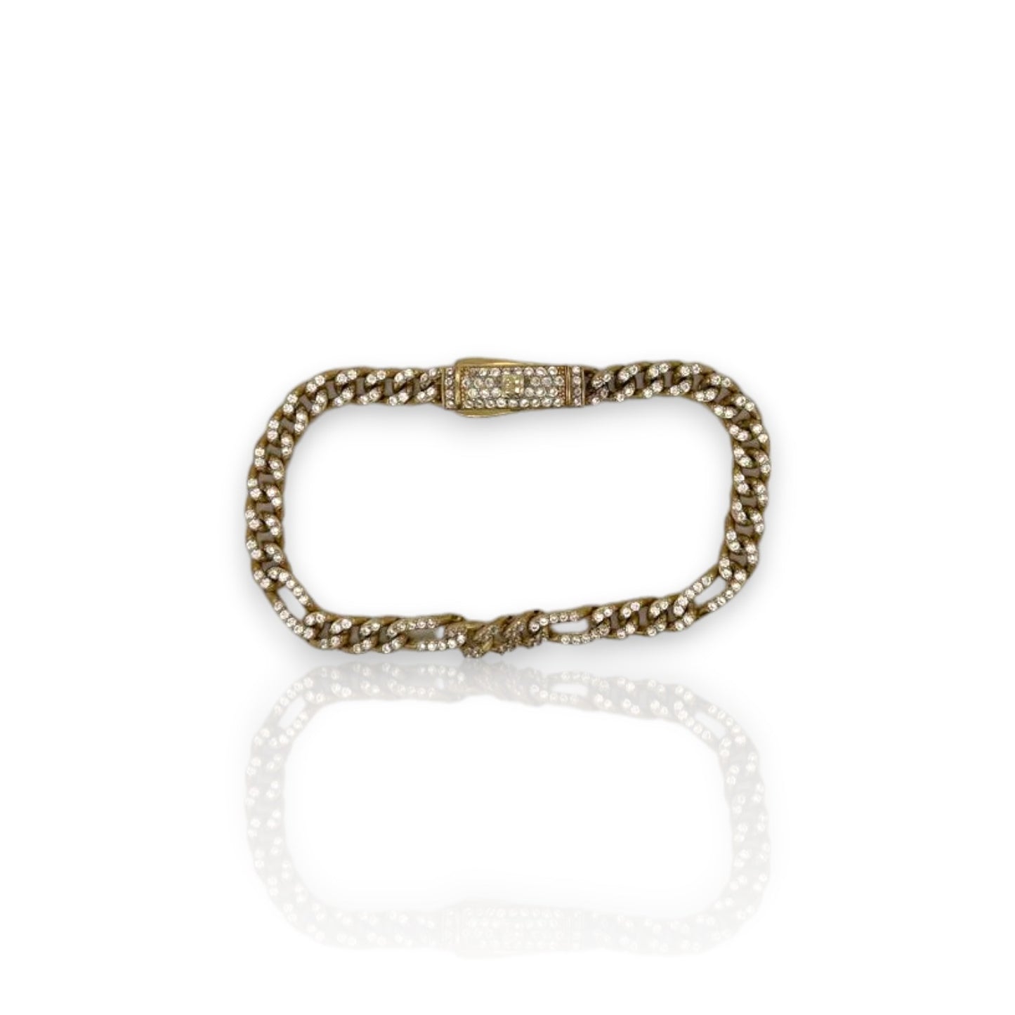 Figaro Link Cz Bracelet - 10K Yellow Gold