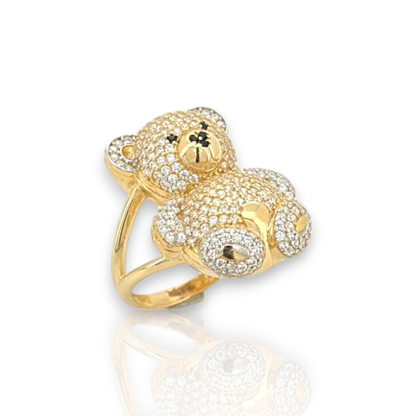 Teddy Bear CZ Ring - 14K Yellow Gold