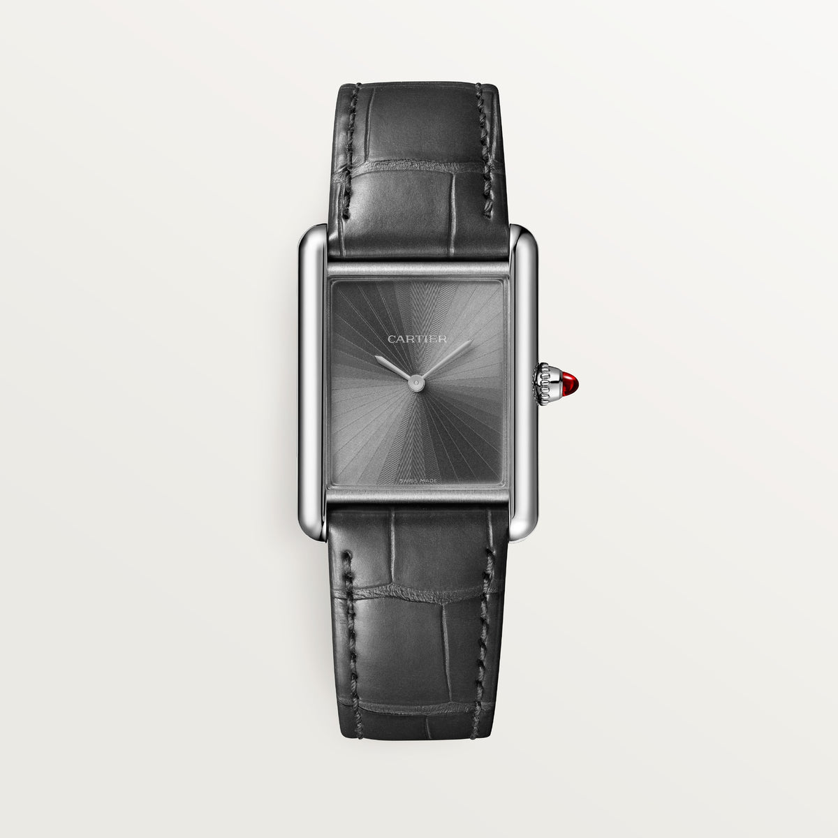 Cartier Tank Louis Cartier WGTA0303 - Medium model Platinum 950/1000, Gray with sunray effect Dial, Semi-matte gray alligator leather strap