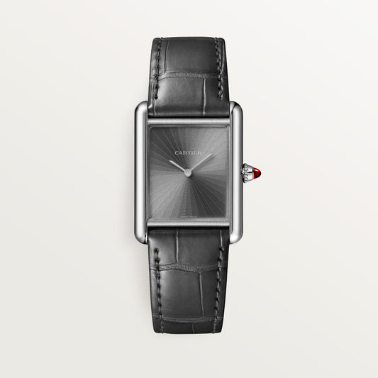 Cartier Tank Louis Cartier WGTA0303 - Medium model Platinum 950/1000, Gray with sunray effect Dial, Semi-matte gray alligator leather strap