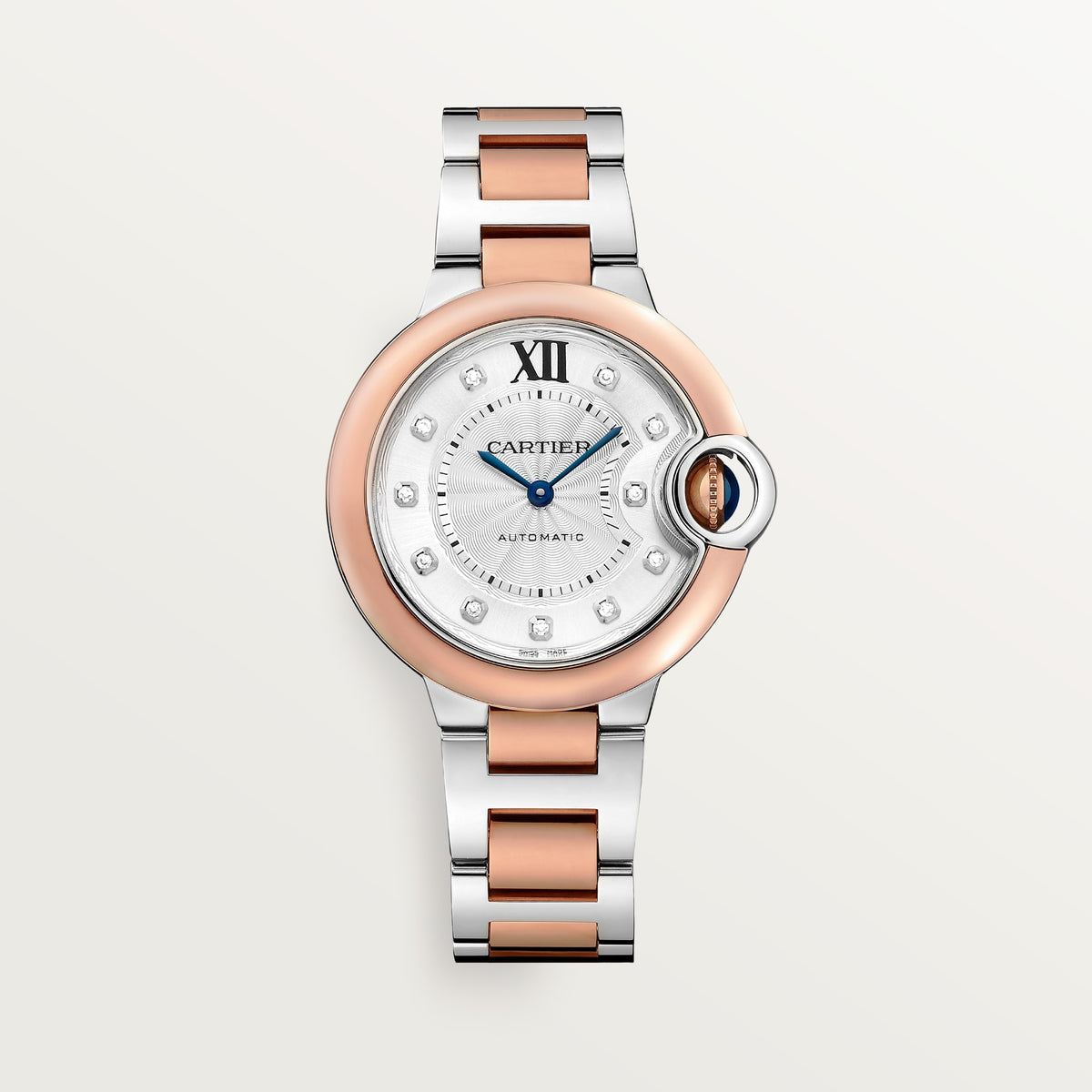 Cartier Ballon Bleu de Cartier W3BB0021 - 33 mm Steel and rose gold, Silvered guilloché with 11 diamonds (0.05 ct) Dial