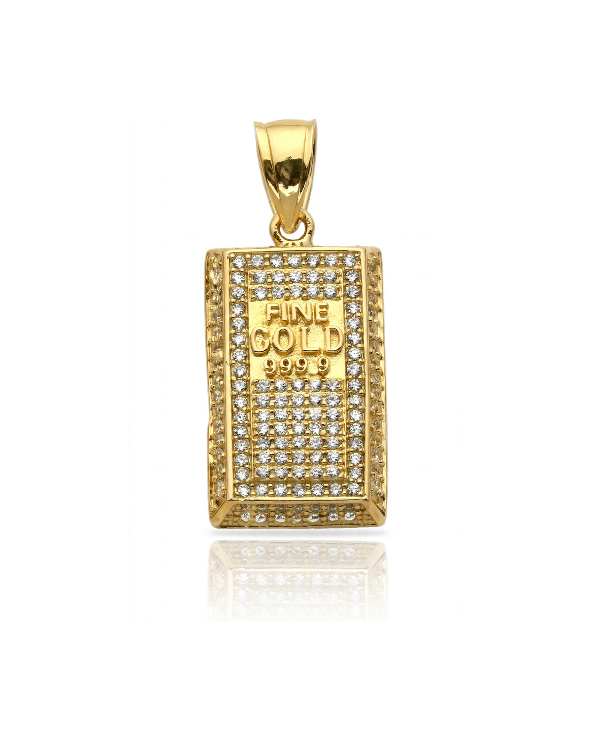 Gold Bar Pendant with CZ Border - 10K Gold
