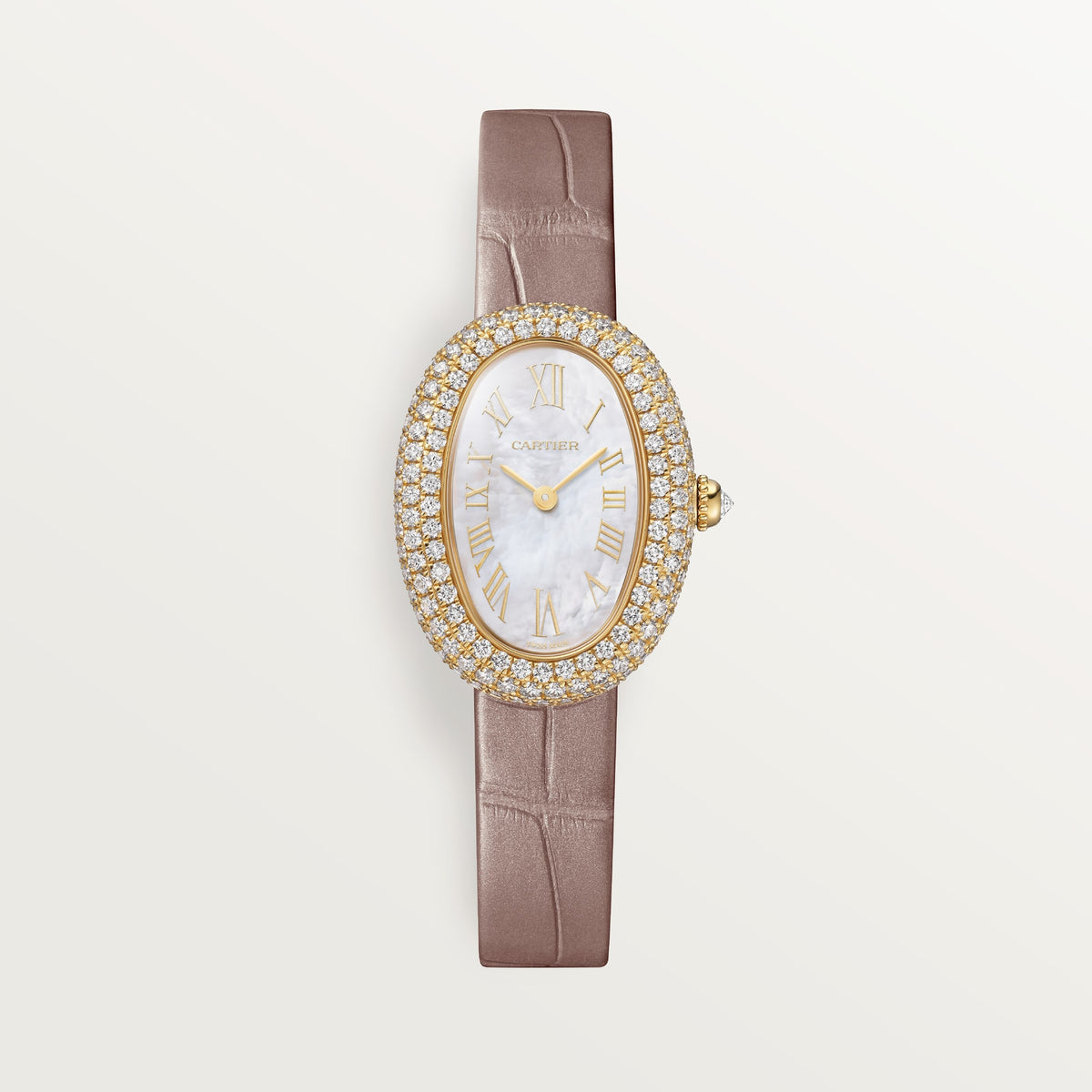 Cartier Baignoire WJBA0048 - Small model 18K yellow gold, Mother-of-pearl Dial, Semi-matte beige alligator leather strap