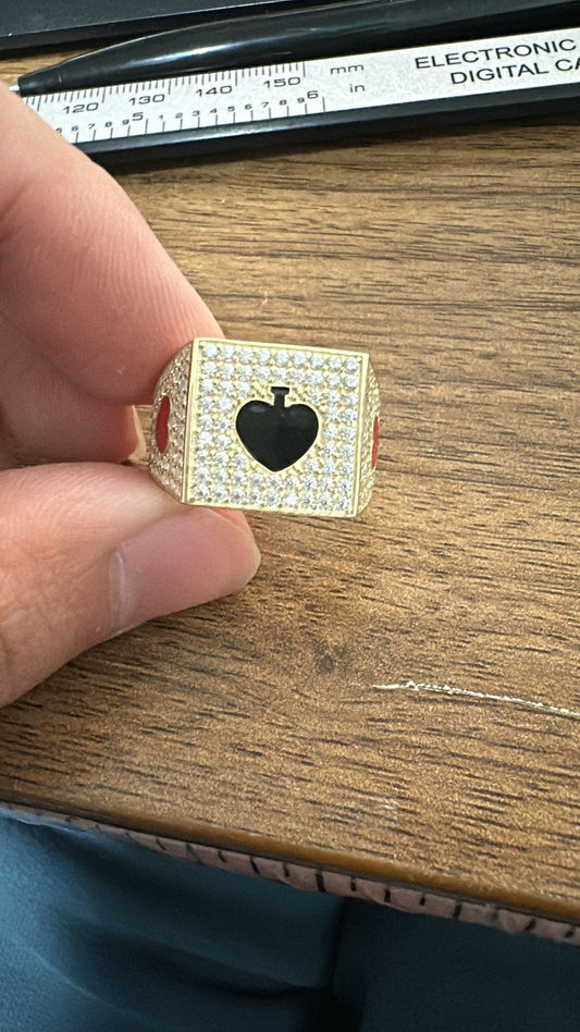 10K Yellow Gold - CZ Poker Cubic Zirconia Ring