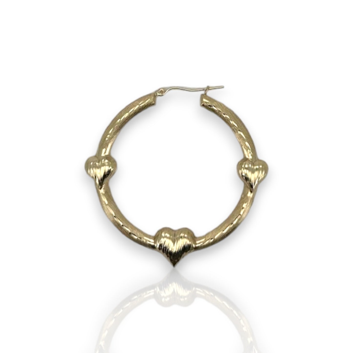 Hoop Round Heart Earrings - 10K Yellow Gold
