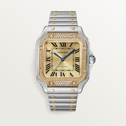 Cartier Santos de Cartier W3SA0007 - Medium model Gold and steel (steel case, Golden sunray Dial, Steel bracelet