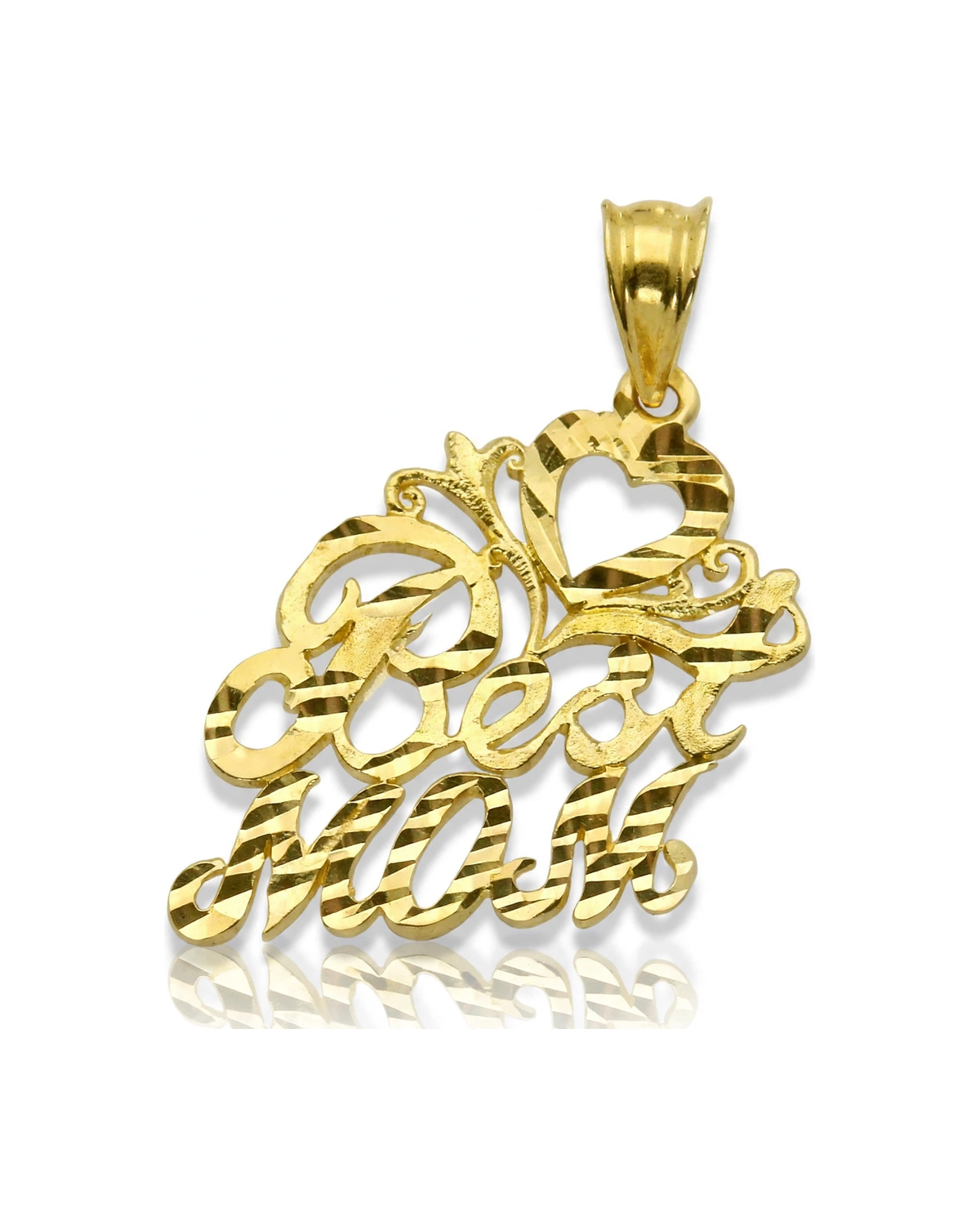 Best Mom Pendant Script with Heart - 10K Yellow Gold