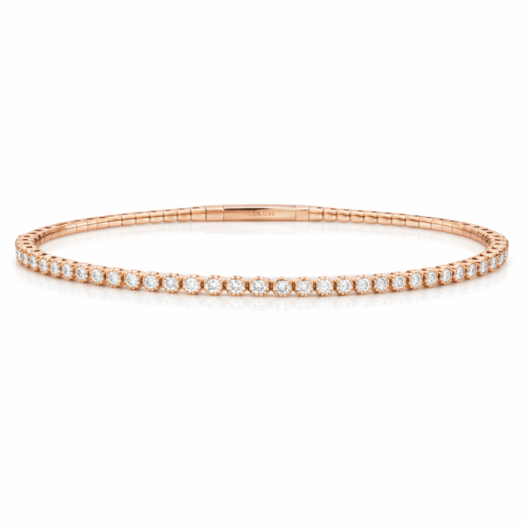 14K Single Row Bezel Flexible Bangle