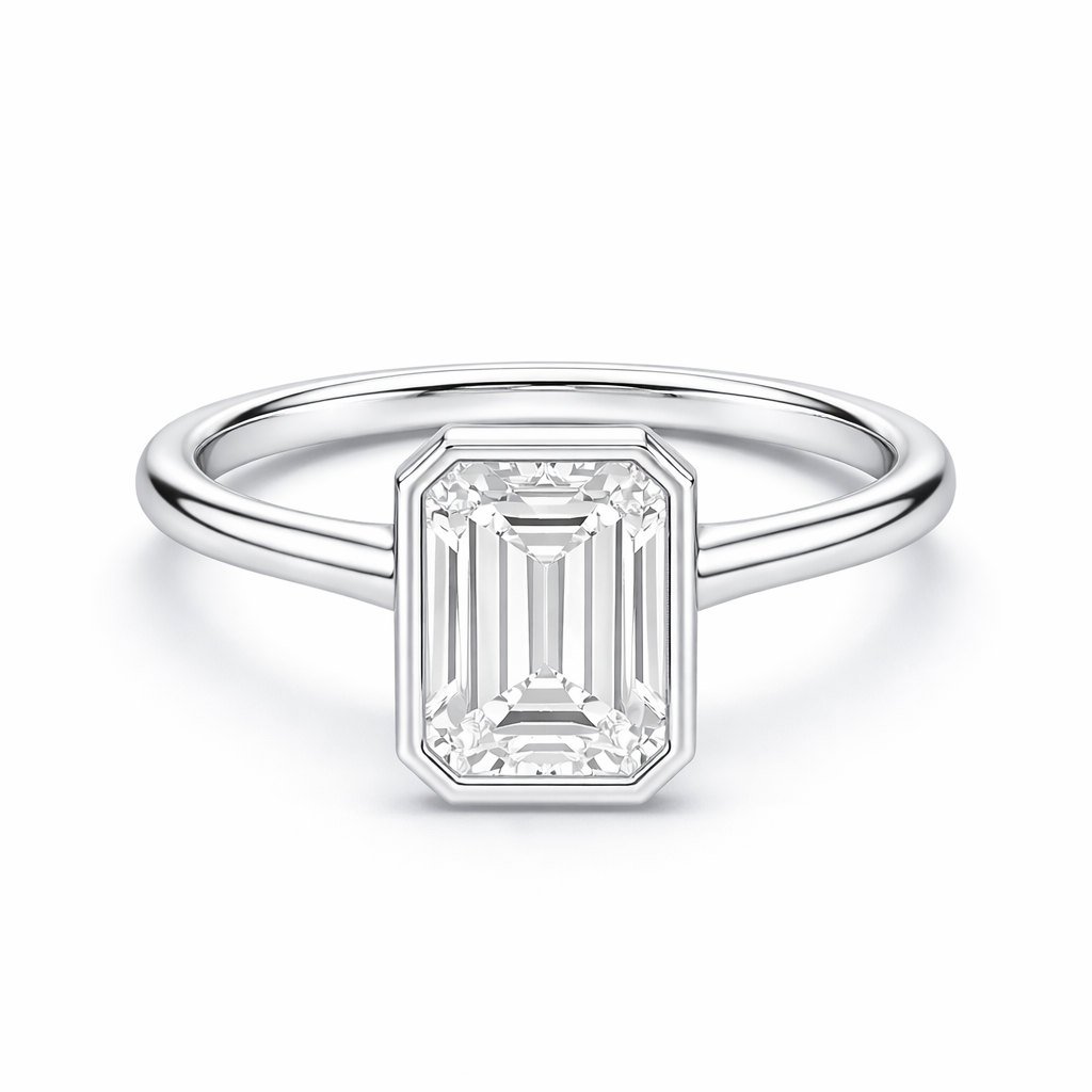 14K Emerald Solitaire — Bezel Set