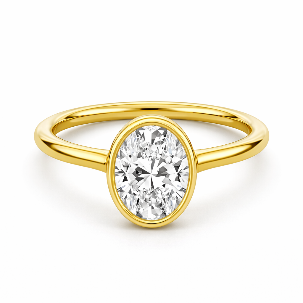 14K Oval Solitaire — Bezel Set
