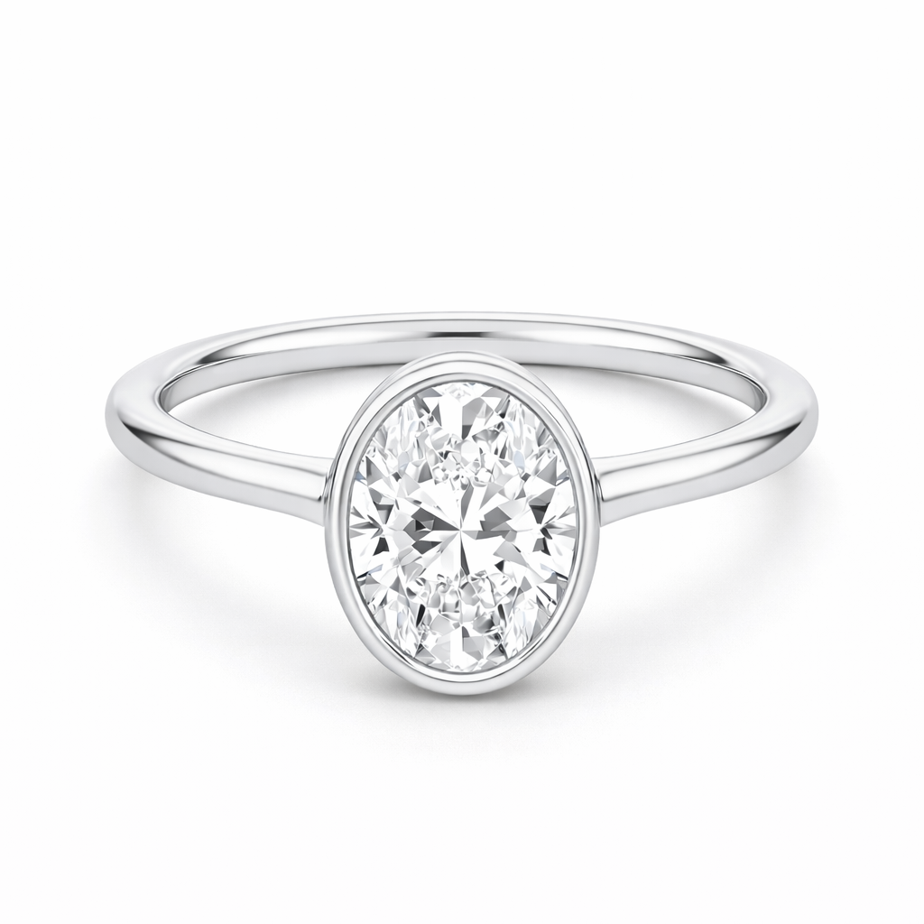 14K Oval Solitaire — Bezel Set