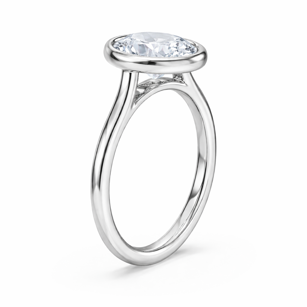 14K Oval Solitaire — Bezel Set