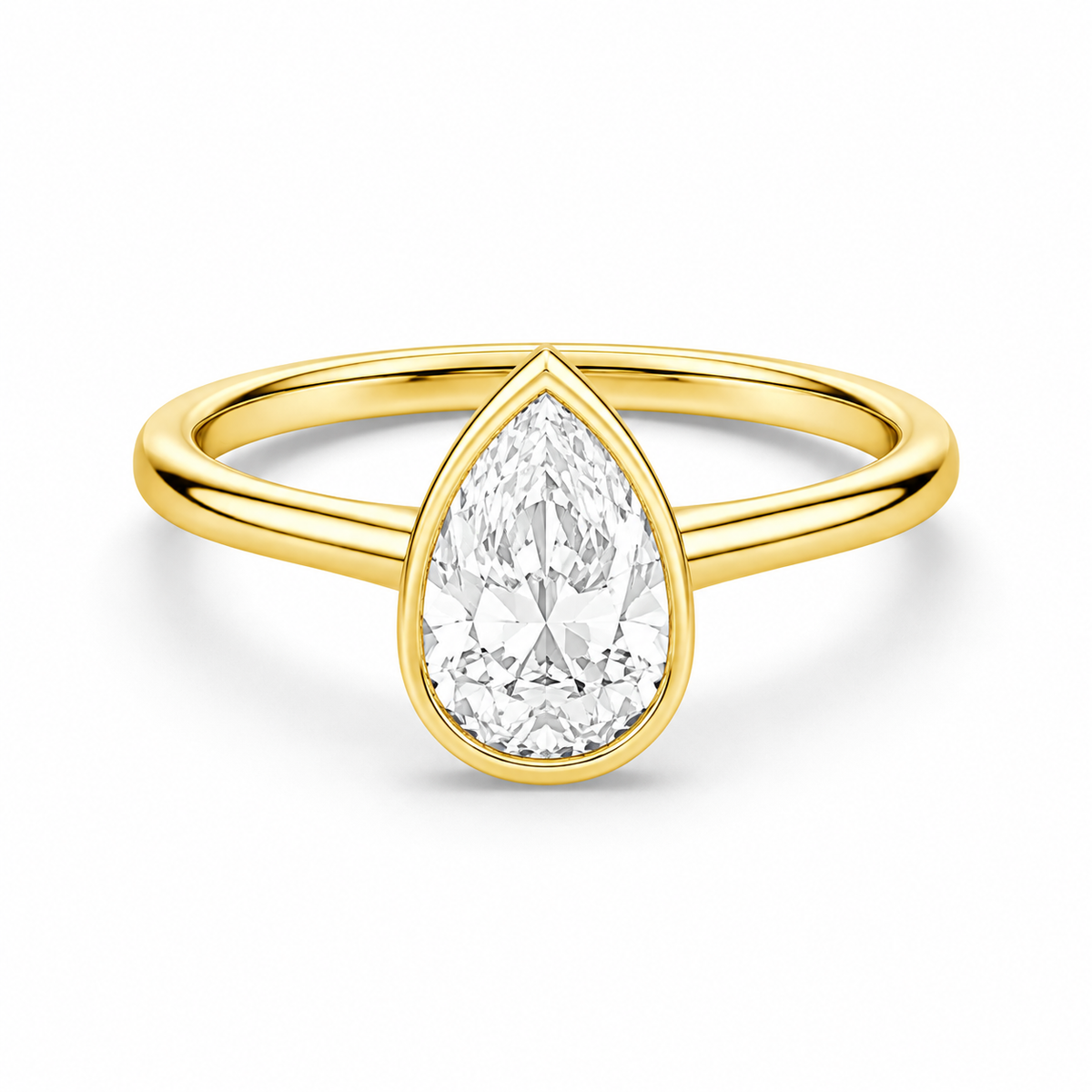 14K Pear Solitaire — Bezel Set