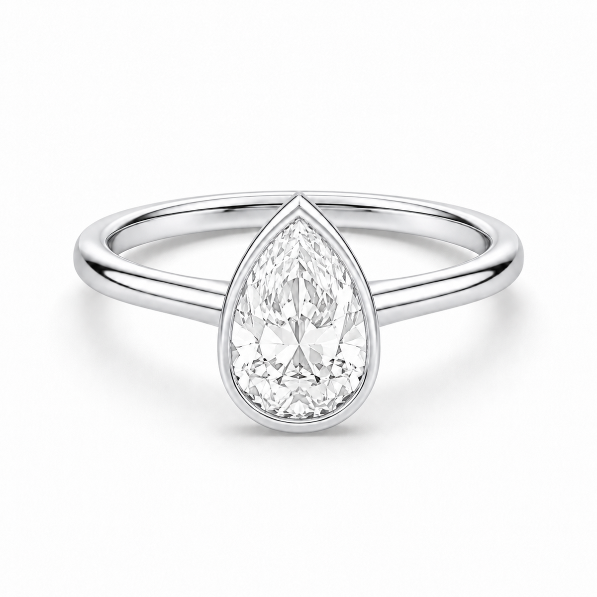 14K Pear Solitaire — Bezel Set
