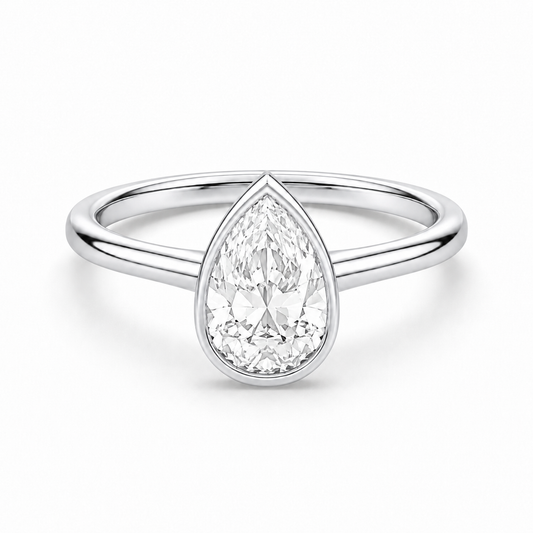 14K Pear Solitaire — Bezel Set