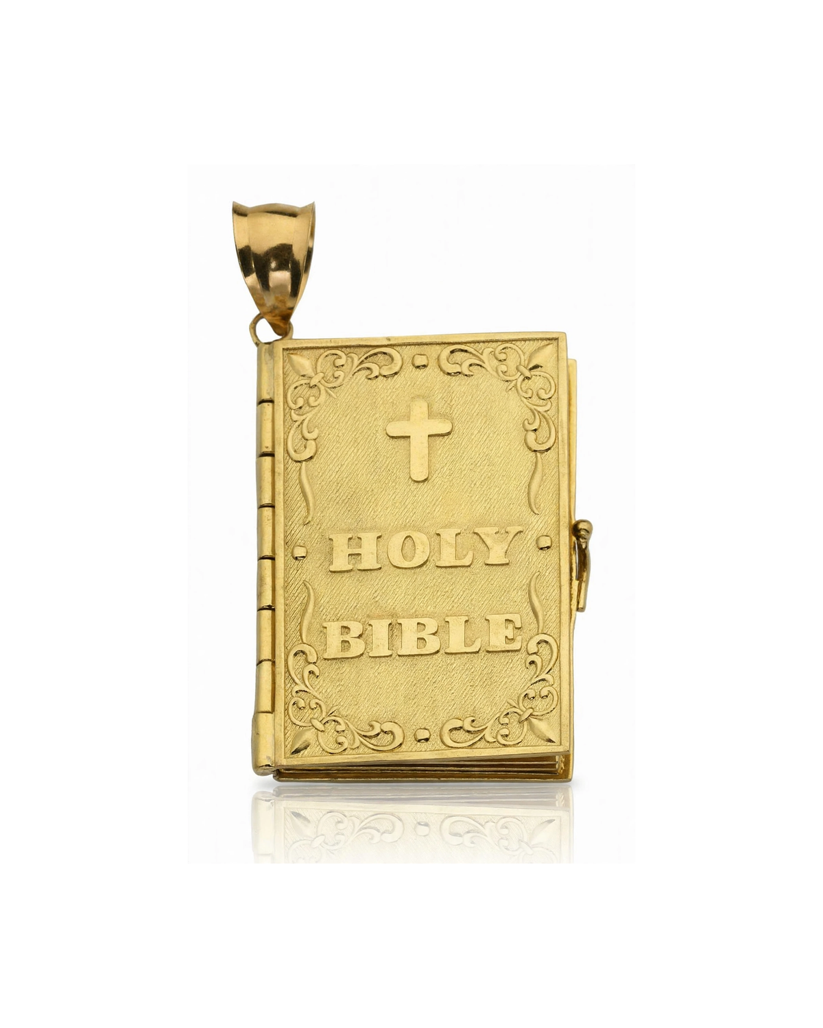 Holy Bible Locket Pendant Large Opening Book - 10K Yellow Gold
