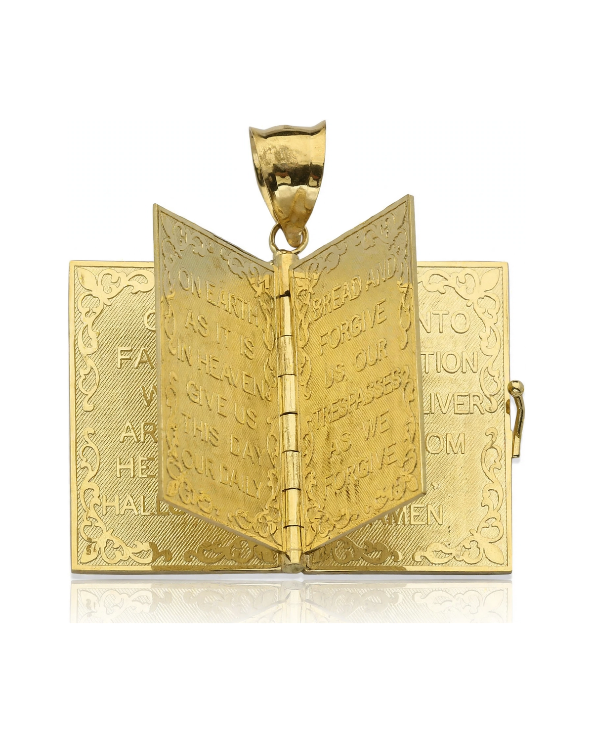 Holy Bible Locket Pendant Large Opening Book - 10K Yellow Gold