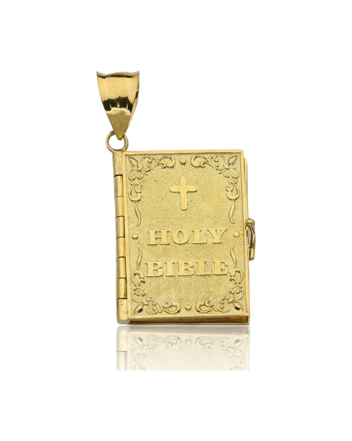Holy Bible Locket Pendant Opening Book - 10K Yellow Gold