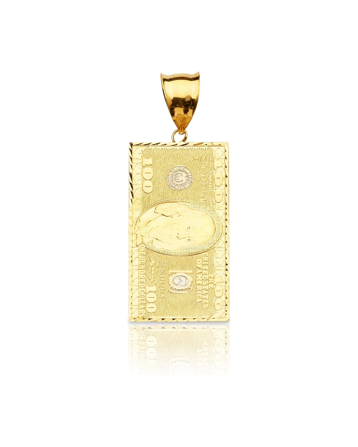 $100 Bill Bar Pendant with Center Portrait - 10K Yellow Gold