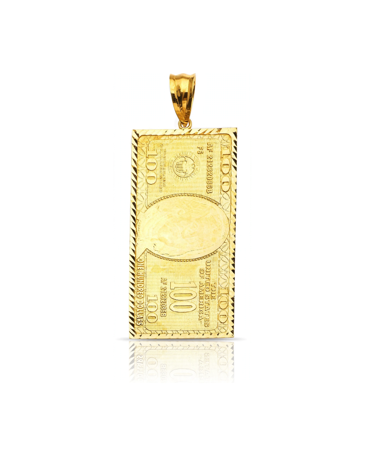 $100 Bill Bar Pendant with Rope Edge Border - 10K Yellow Gold