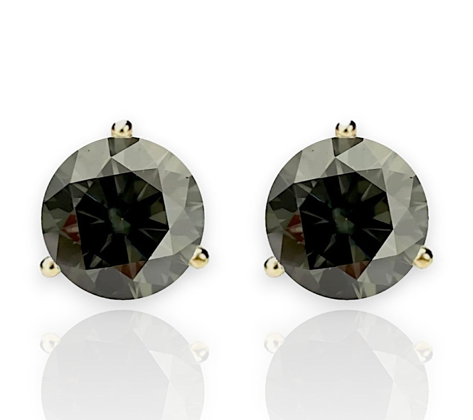 14K Gold GRA CertifiedD-VVS1 Grey Moissanite ScrewBack Stud Earrings