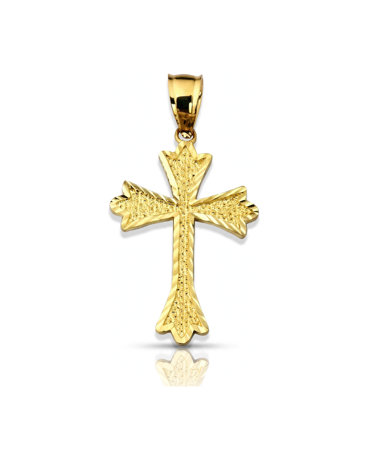 Budded Cross Pendant with Textured Finish - 10K Yellow Gold