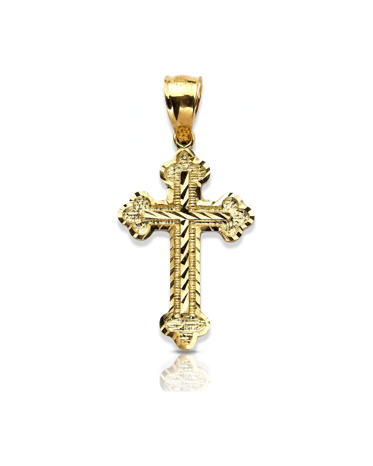 Cross Budded Trefoil Faceted Pendant - 10K Yellow Gold