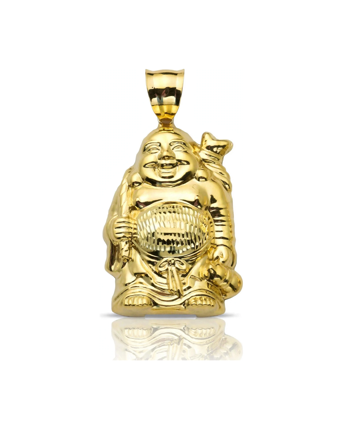Laughing Buddha Pendant with Money Bag - 10K Yellow Gold