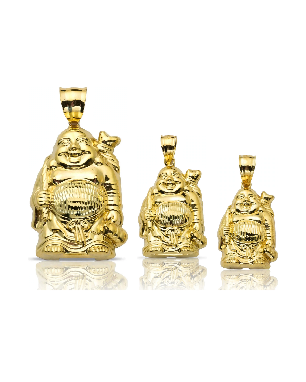 Laughing Buddha Pendant with Money Bag - 10K Yellow Gold