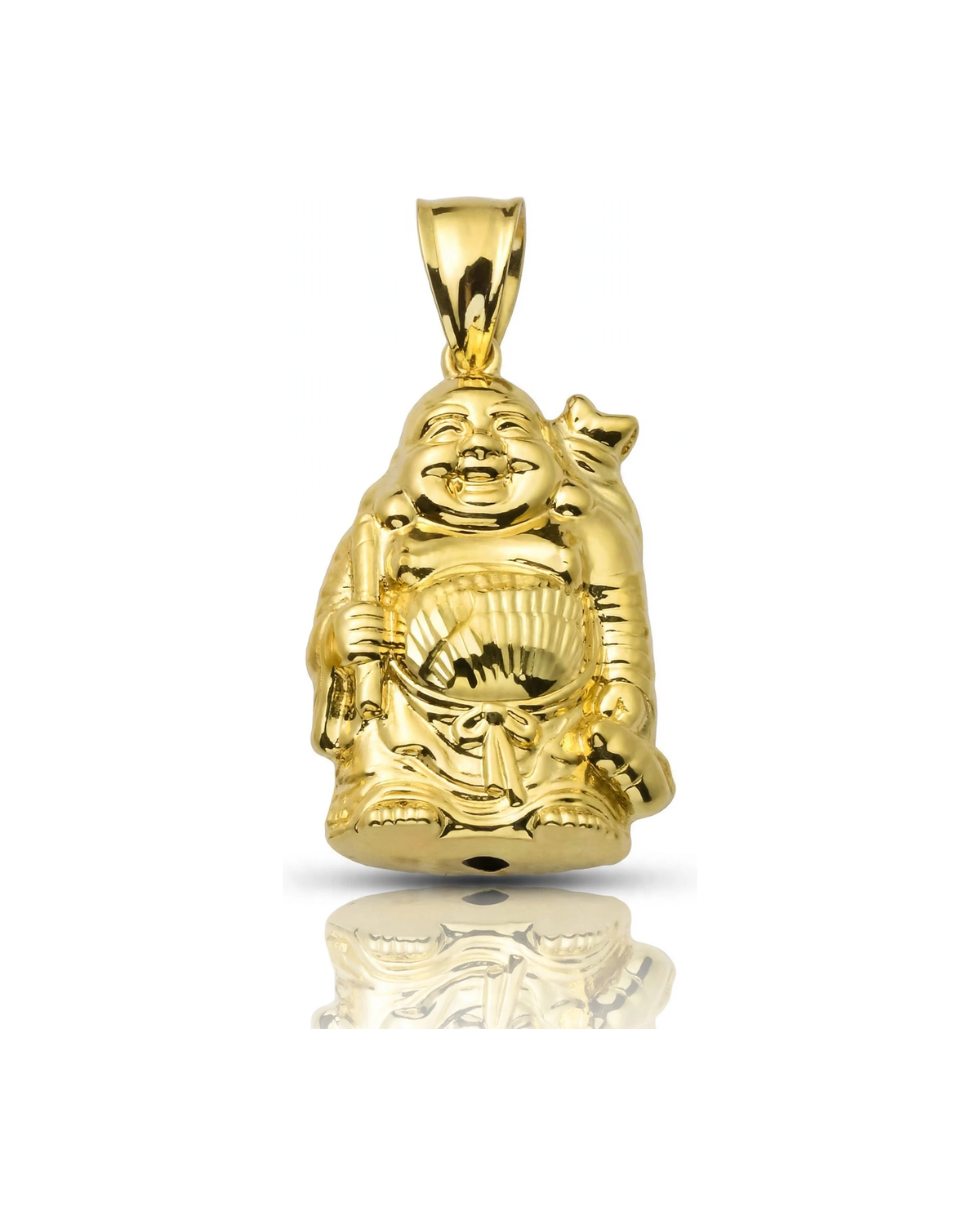 Laughing Buddha Pendant Standing - 10K Yellow Gold