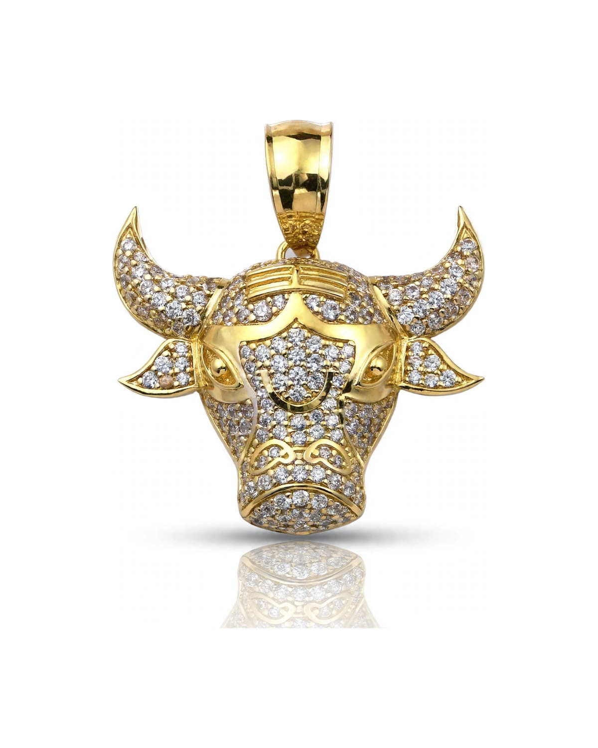 Bull Head Pendant with CZ Horns - 10K Gold