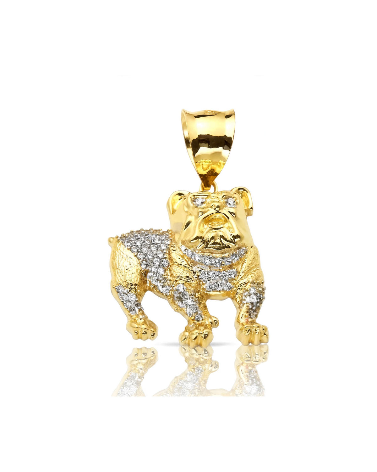 Bulldog Pendant with CZ Accents - 10K Gold