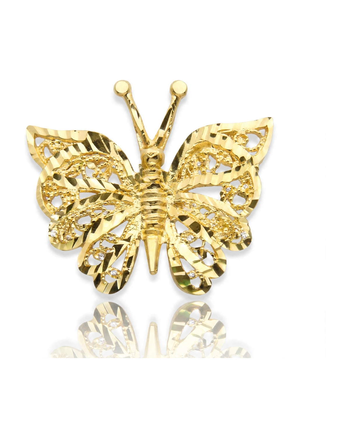 Butterfly Pendant with Filigree Wings Large - 10K Yellow Gold
