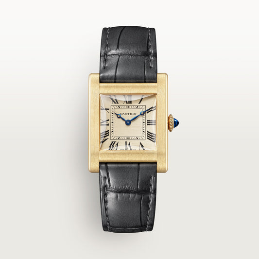 Cartier Tank Normale WHTA0031 - Large model 18K yellow gold, Horizontal golden satin-finish Dial, Dark gray alligator leather strap
