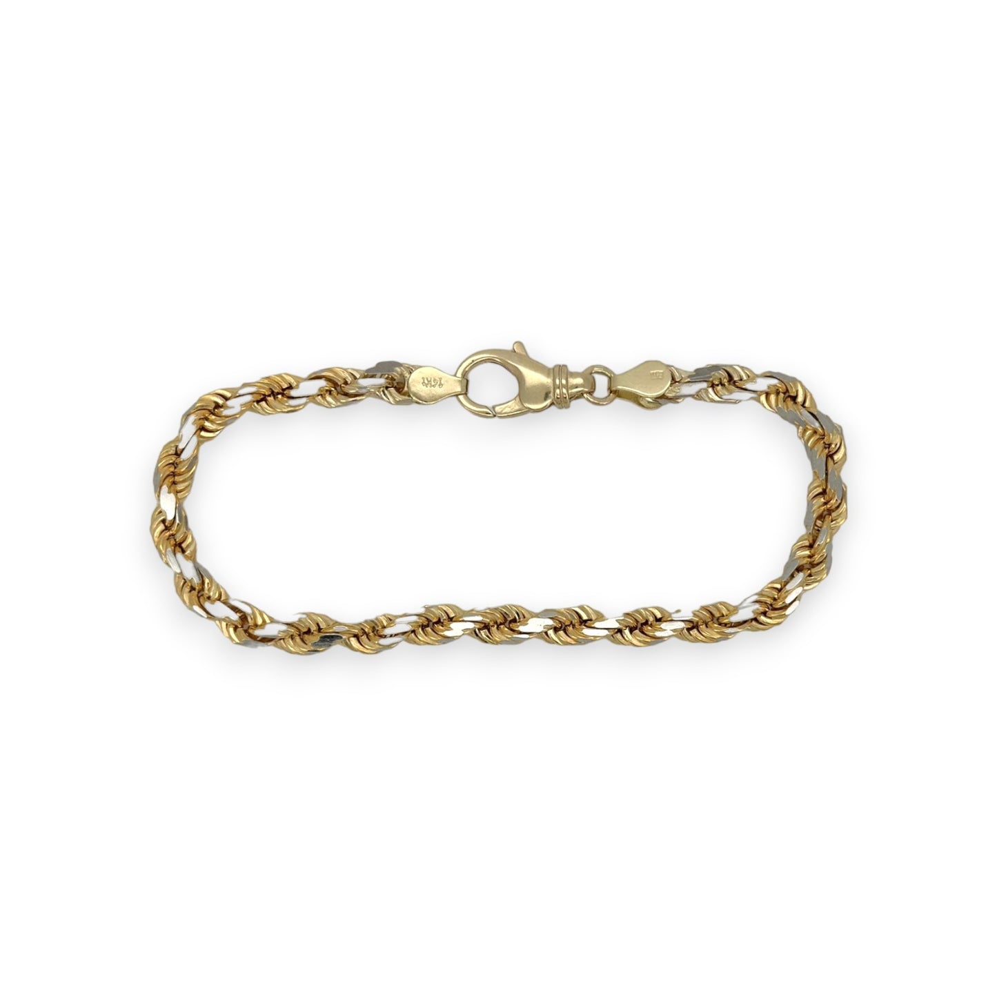 Rope Chain Bracelet - 14K Yellow Pave Gold - Solid