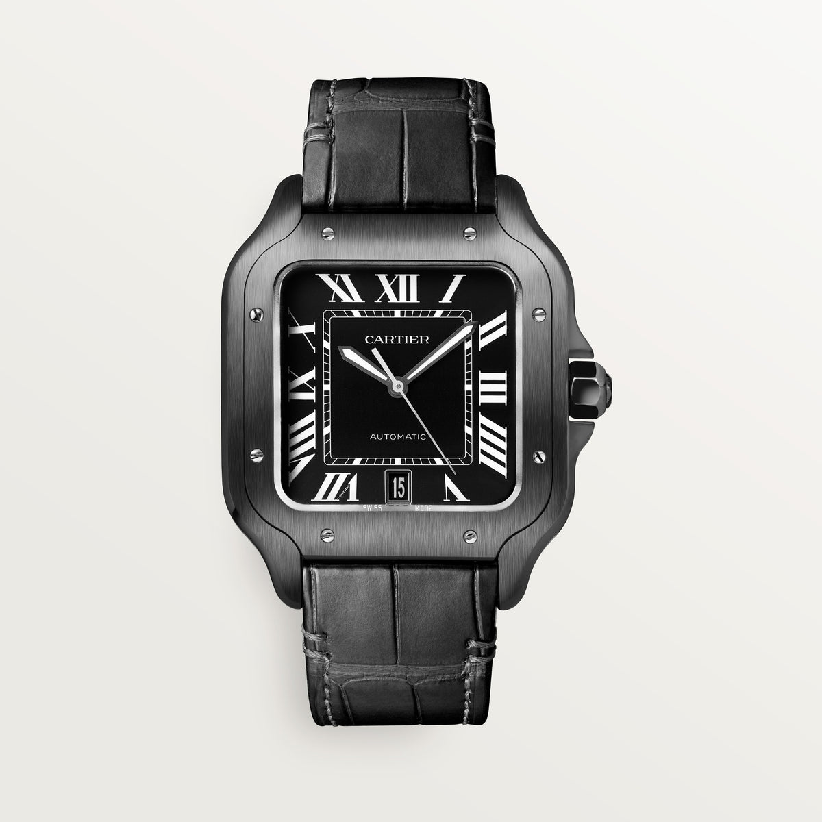 Cartier Santos de Cartier WSSA0039 - Large model Steel and ADLC, Black Dial, Rubber strap