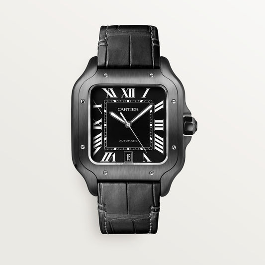 Cartier Santos de Cartier WSSA0039 - Large model Steel and ADLC, Black Dial, Rubber strap