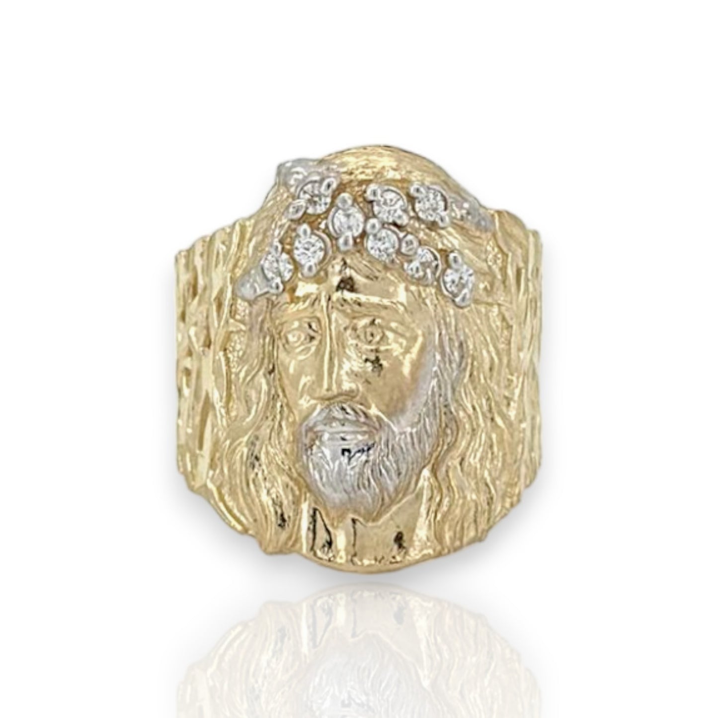 Jesus Head Ring CZ - 10K Yellow Gold