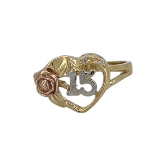 Anillo con forma de corazón con circonita cúbica "Love You" - Oro amarillo de 10 quilates